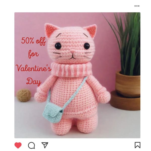 Cat with Bag Crochet Pattern, No sew Plushie Amigurumi, No sew Crochet Pattern PDF, Gloomy Cat