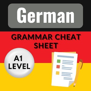 Afdrukbaar spiekbriefje Duitse grammatica A1 | Pdf direct downloaden | Taalstudiegids voor beginners