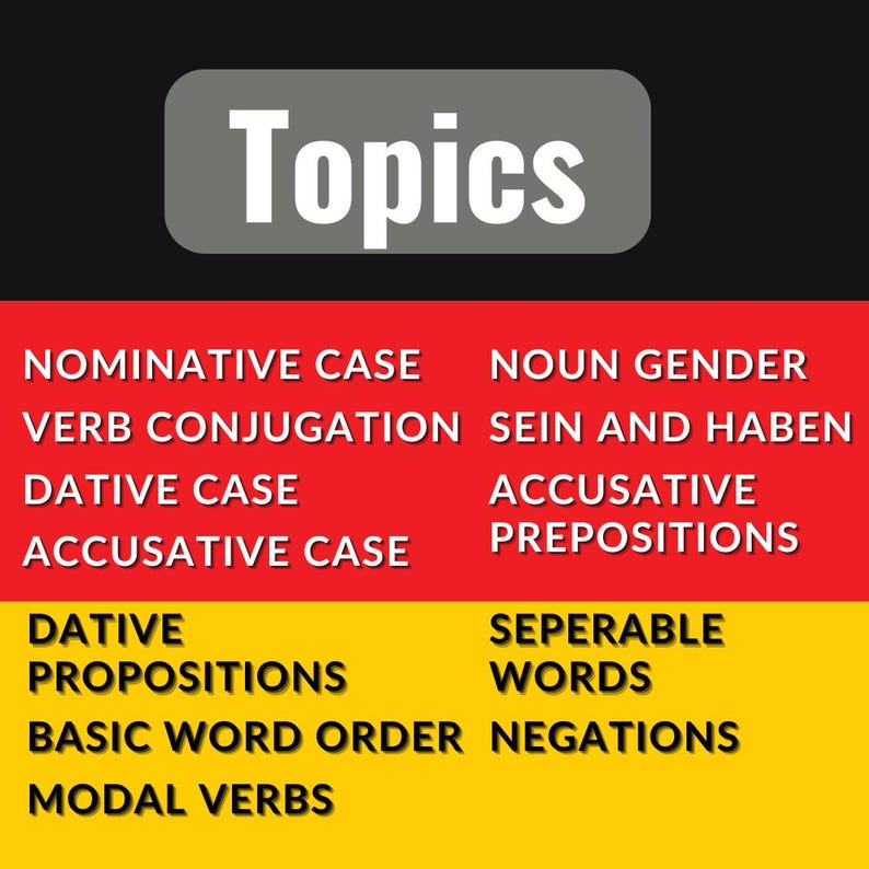 Printable German Grammar Cheat Sheet A1 | Instant Download PDF ...