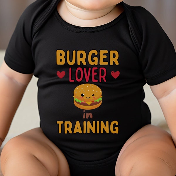 Burger-Liebhaber im Training Baby-Shirt, Burger-Baby-Bodysuit, Baby Foodie-Shirt, Babypartygeschenk, Babykost-Shirt, Burger-Liebhaber-Geschenk