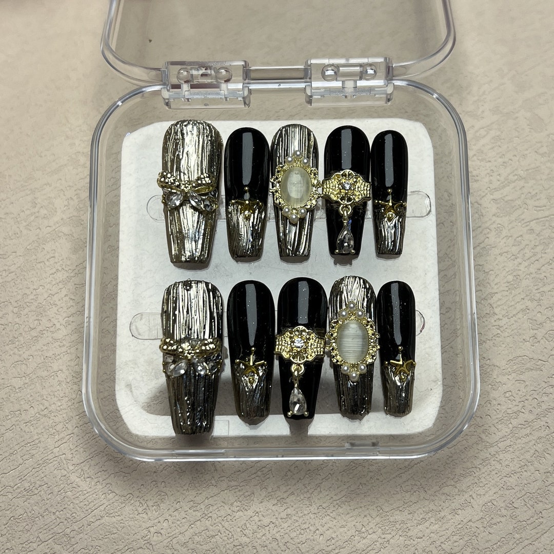 Gothic Style Fancy Press on Nails With 3d Gel Etsy