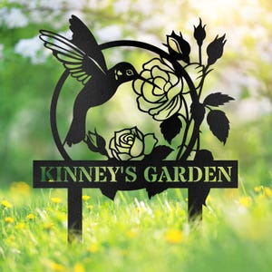 Custom Metal Garden Decor, Bird with Stakes Garden Sign, Flower Design, Personalized Garden Sign, Custom Garden Name Sign, Home Gift