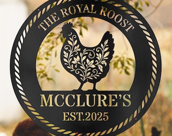 Personalized Metal Chicken Sign: Custom Farmhouse Decor