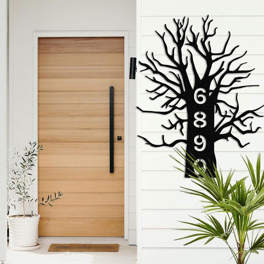 Tree Address Metal Tree Address Sign: Modern House Numbers - Etsy