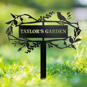 Custom Metal Garden Decor, Personalized Garden Sign, Bird Flower Garden Sign, Metal Art Design, Custom Garden Name Sign, Home Gift