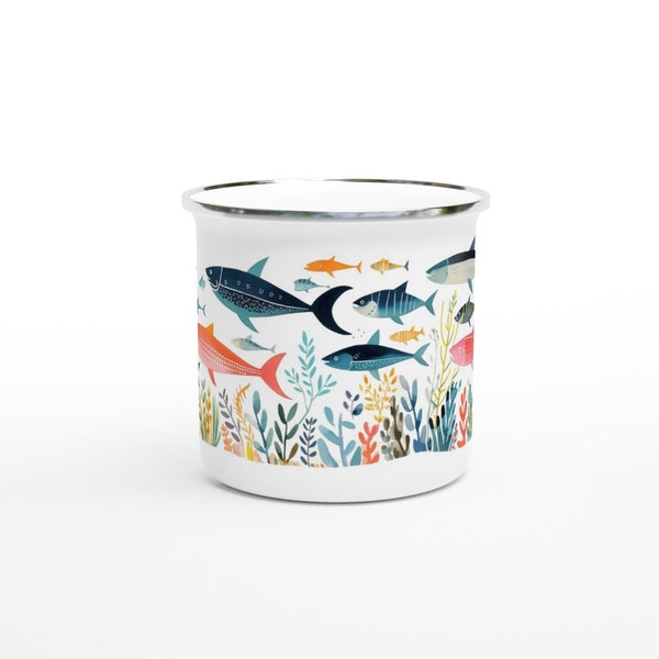 Emaille Tasse, Kaffeebecher Fische, bunte Fische, Geschenk für Taucher, Tasse mit Fischen