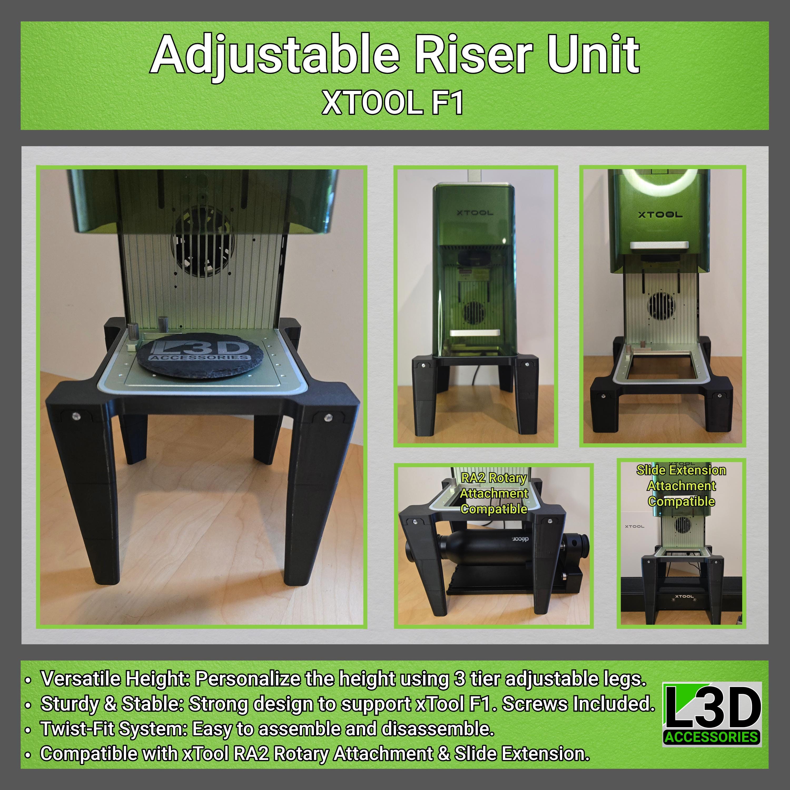 Adjustable Riser Stand for xTool F1 Laser Engraver: 3D-Printed PLA