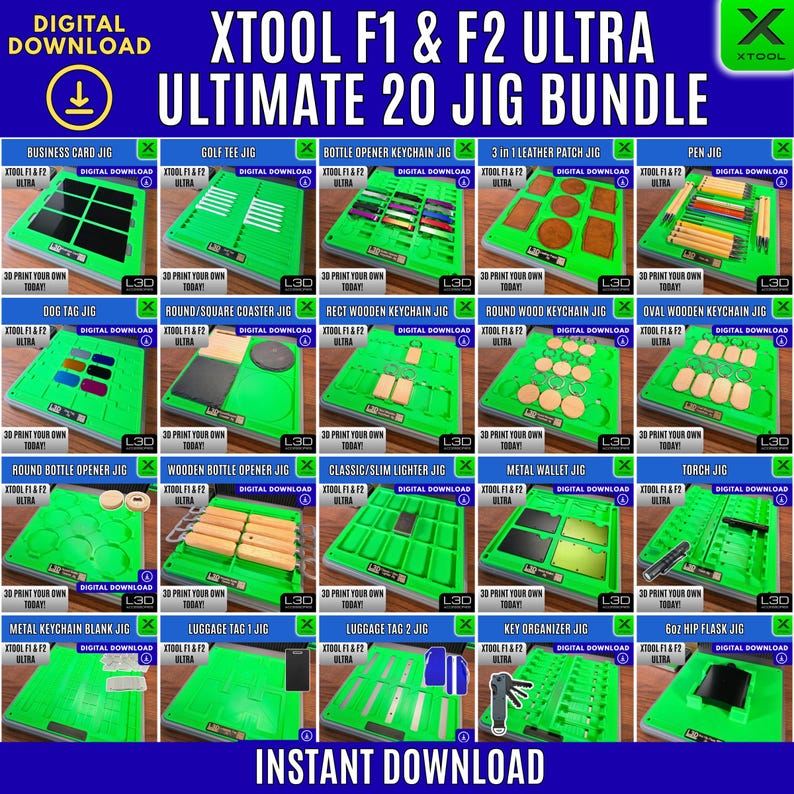 Xtool F1/F2 Ultra Jig Bundle: 20 Engraving STL Files (digital Download ...