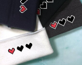 1 HP Pixel Heart Embroidered Beanie | Valentine Gift For Him, Funny Gamer Accessories, Couple Things, Soft Knit Beanie, Trendy Beanie, B0033