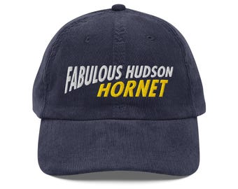 Corduroy Dad Hat, Fabulous Hudson Hornet, Navy Blue Hat, Vintage
