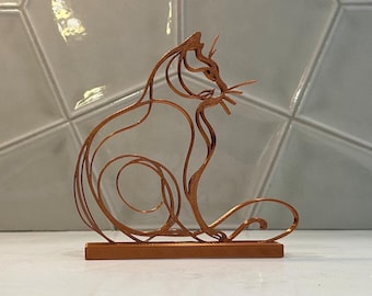 Cat Line Art Sculpture | 3D Printed Tabletop Decor | Modern Cat Ornament | Unique Animal Figurine