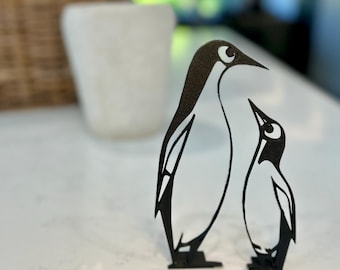 Penguin Duo Line Art Sculpture: 3D Printed Minimalist Decor
