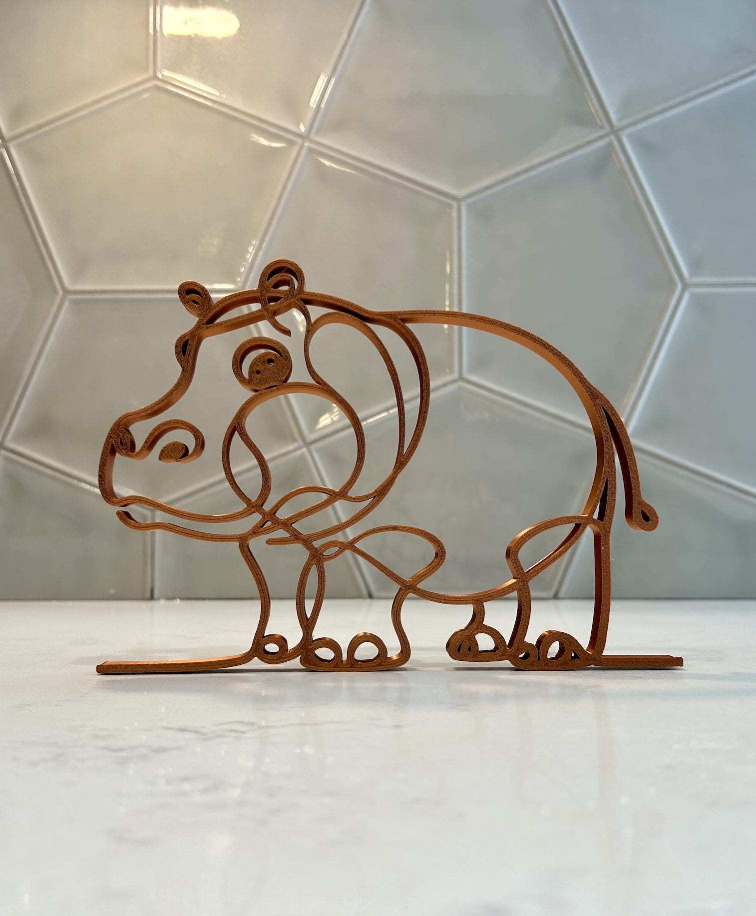 Hippo Sculpture | 3D Printed Line Art Decor | Modern Tabletop Ornament | Unique Hippo Figurine