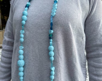 Custom Long Beaded Necklace | Icy Blue Bead Jewelry | Elegant Handmade Necklace | Versatile Accessory