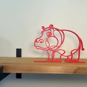 Red Christmas Hippo Sculpture | 3D Printed Line Art Ornament | Minimalist Tabletop Decor | Holiday Hippo Figurine