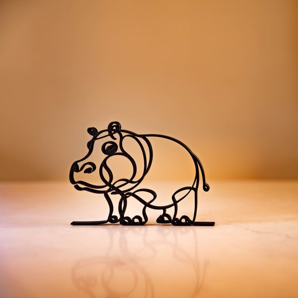 Hippo line art sculpture | Tabletop Decor | Ornament | Minimalist Design | 3D Printed