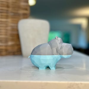 Modern Hippo Figurine | Dual-Toned Grey & Blue Decorative Sculpture | Unique Home Decor | Contemporary Animal Figurine