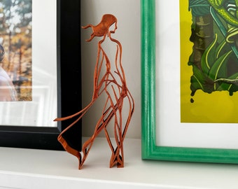 Woman Walking Sculpture | Line Art Decor | 3D Printed Tabletop Ornament | Modern Shelf Decor Figurine
