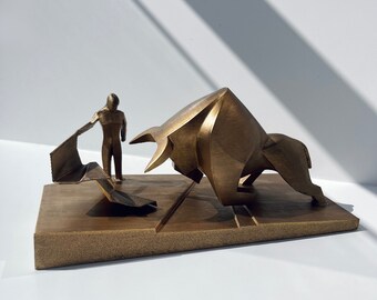 IMPRESSION 3D FIGURINE cinéphile, sculpture personnalisée en statue de taureau matador doré sur le thème du film pour décorations