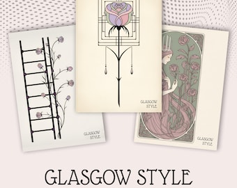 Art Nouveau Postcard Set, Mackintosh Rose, Glasgow Style (Digital Download)
