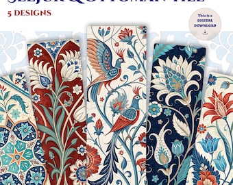 Turkish Iznik Tile Bookmark Set: Islamic Floral Art