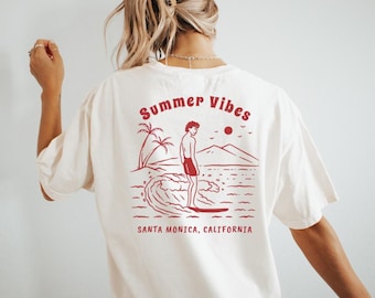 Shirt Summer Vibes - Retro Summer T-shirt - T-shirt Beach Vibes - Unisex biologisch katoenen T-shirt voor heren en dames - perfect zomercadeau