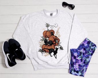 Black Cat Halloween Sweatshirt: Retro Spooky Season Gildan Pullover