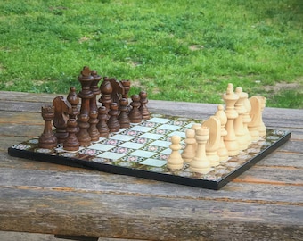 Large Chess Set Queen's Gambit Chess Board Staunton Wood Hand Carved Wooden Chess Pieces Great Gift idea for Him, Dad, mother's day gift