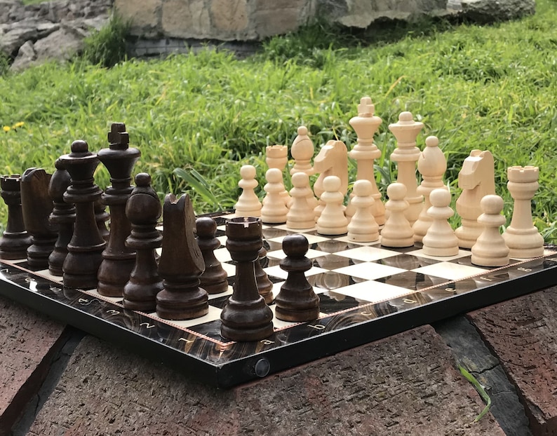 Large Chess Set Queen's Gambit Chess Board Staunton Wood Hand Carved ...