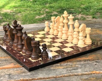 Large Chess Set Queen's Gambit Chess Board Staunton Wood Hand Carved Wooden Chess Pieces Great Gift idea for Dad, mother's day gift