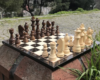 Large Chess Set Queen's Gambit Chess Board Staunton Wood Hand Carved Wooden Chess Pieces Great Gift idea for Birthday, mother's day gift