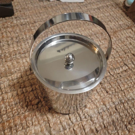 Insulated stainless steel Ice bucket w Tongs 7 .25"H Wine Chill Cooler w/ handle