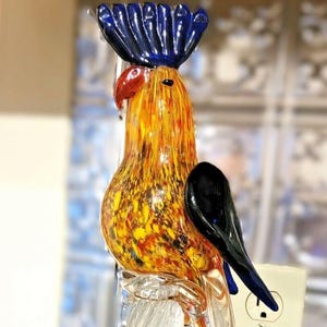 Murano Art Glass Hand Blown Exotic Bird Sculpture colorful Cockatiel Parrot 13&quot;