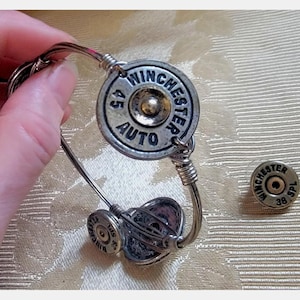 Winchester 45 Auto  38 Spec. Nickell Bullet head Jewelry Set Bracelet Earrings
