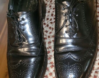 Bostonian Black Leather Oxford Mens Shoes Wingtip Design Brogue Retro Classic 11