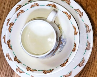 Royal Doulton Bunnykins Child's 3pc Setting Fine Bone China Plate Bowl Cup VTG