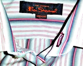 Camisa de vestir vintage Ben Sherman Mod: algodón orgánico a rayas, 112 cm