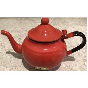 EMO Red Enamel Teapot Celje Yugoslavia Vintage 50s 60s original Emo Frite kettle
