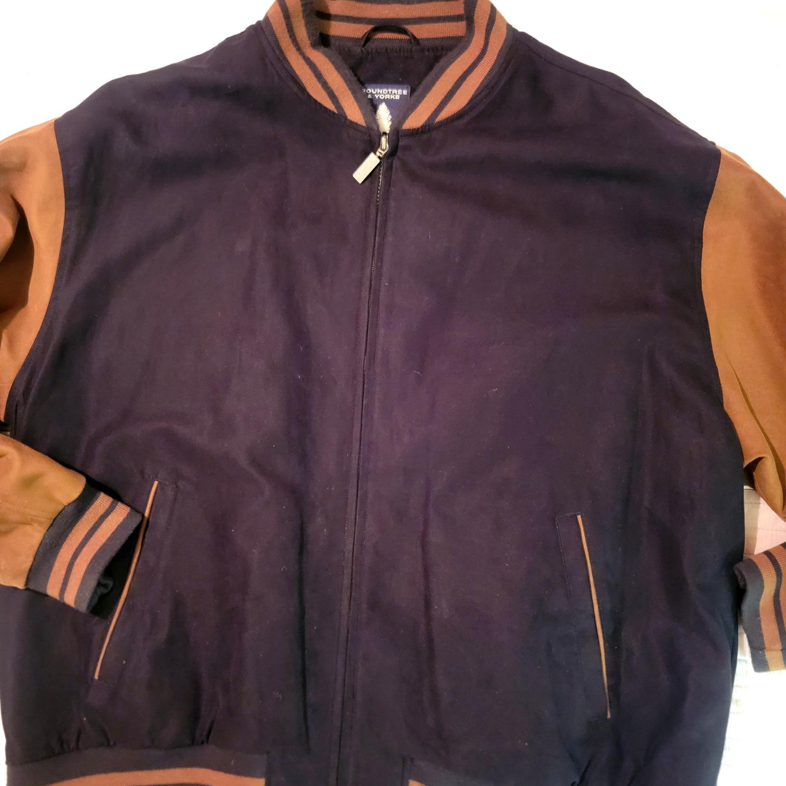 Roundtree & Yorke Outdoors Mens Bomber Jacket Navy Brown All 