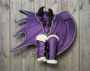 Dragon Horse Saddle Pad, Ear Bonnet & Horse Boot Set, Breathable, Shock Absorbing Equestrian Gear
