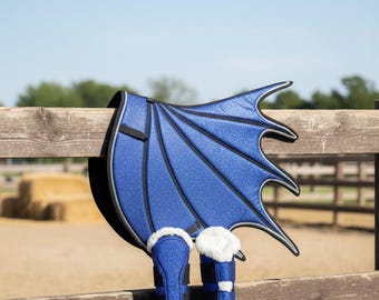 Dragon Saddle Pad, Ear Bonnet & Horse Boot Set Blue Glittery, Breathable, Shock Absorbing