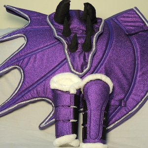 Dragon Horse Saddle Pad, Ear Bonnet & Horse Boot Set, Breathable, Shock Absorbing Equestrian Gear