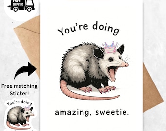 Opossum Greeting Card, Encouragement Gift