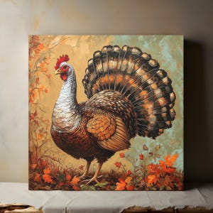 Vintage Thanksgiving Turkey Canvas Print, Autumn Wall Decorations, Country Art, Thanksgiving, Nature Landscape, Livingroom Bedroom Decor