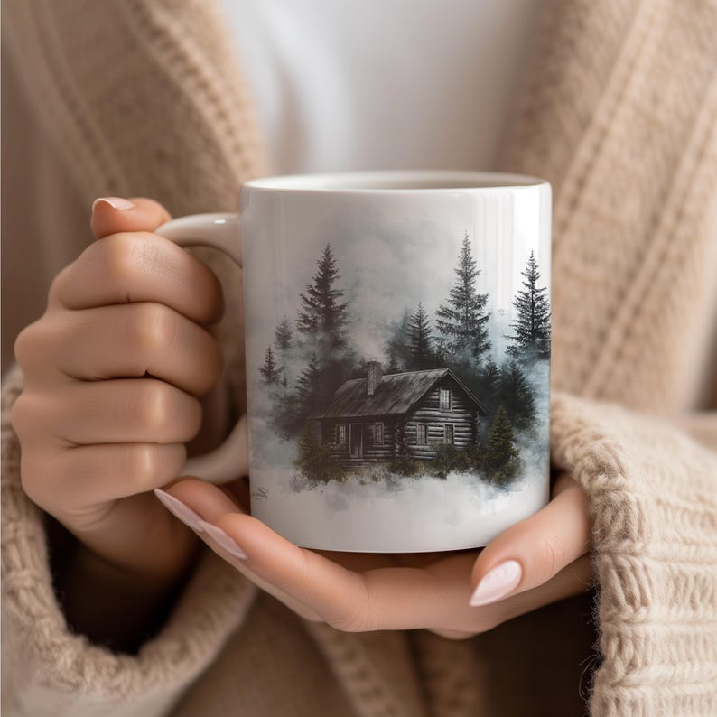 Vintage Cabin in the Woods Mug, Cabin Art, Farmhouse, Nature Landscape ...