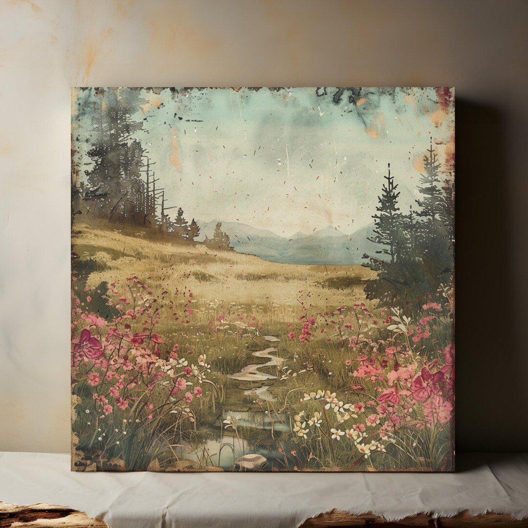 Vintage Spring Wildflower Field Canvas Wall Art, Spring Field Print ...