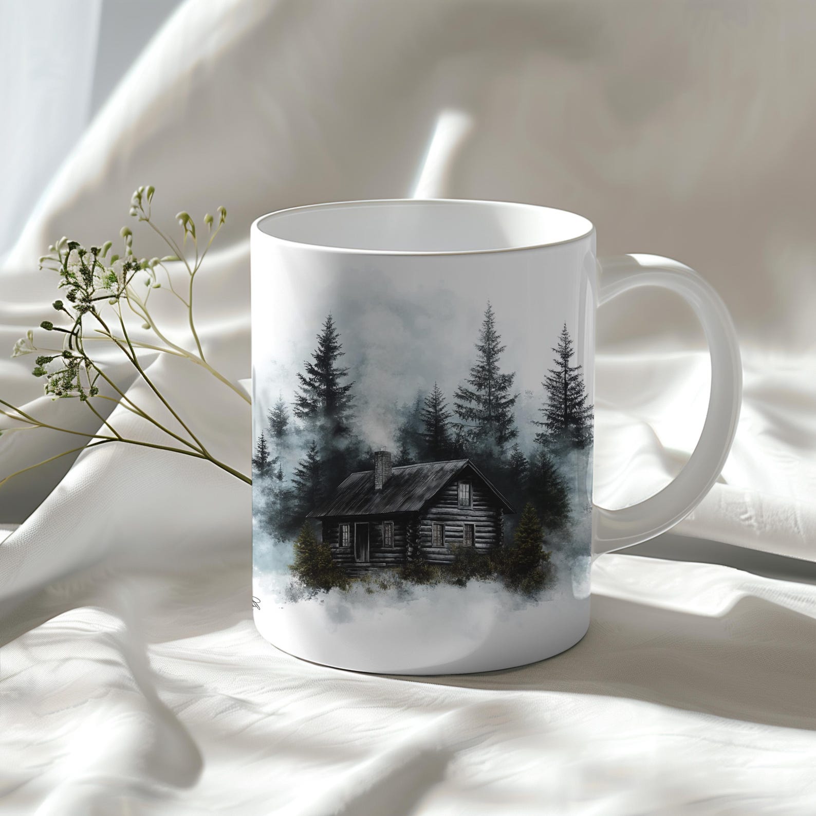 Vintage Cabin in the Woods Mug, Cabin Art, Farmhouse, Nature Landscape ...