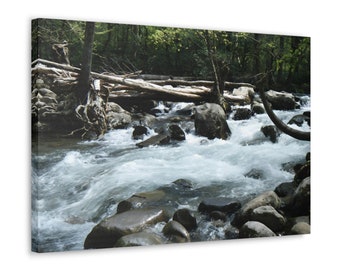 River In Forest Wall Art, Stream Wall Art, Nature Home Decor, Landscape Canvas Home Decor Ready To Hang
