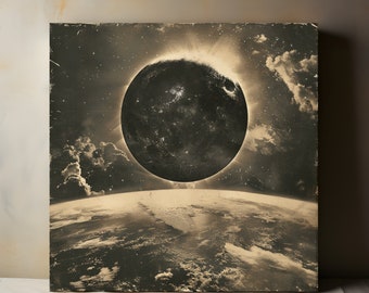 Vintage Solar Eclipse Canvas Print, Astrophotography Print, Universe Art, Cosmic Decor, Space Canvas, Living Room Bedroom Decor