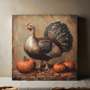 Vintage Thanksgiving Turkey Canvas Print, Autumn Wall Decorations, Country Art, Thanksgiving, Nature Landscape, Livingroom Bedroom Decor